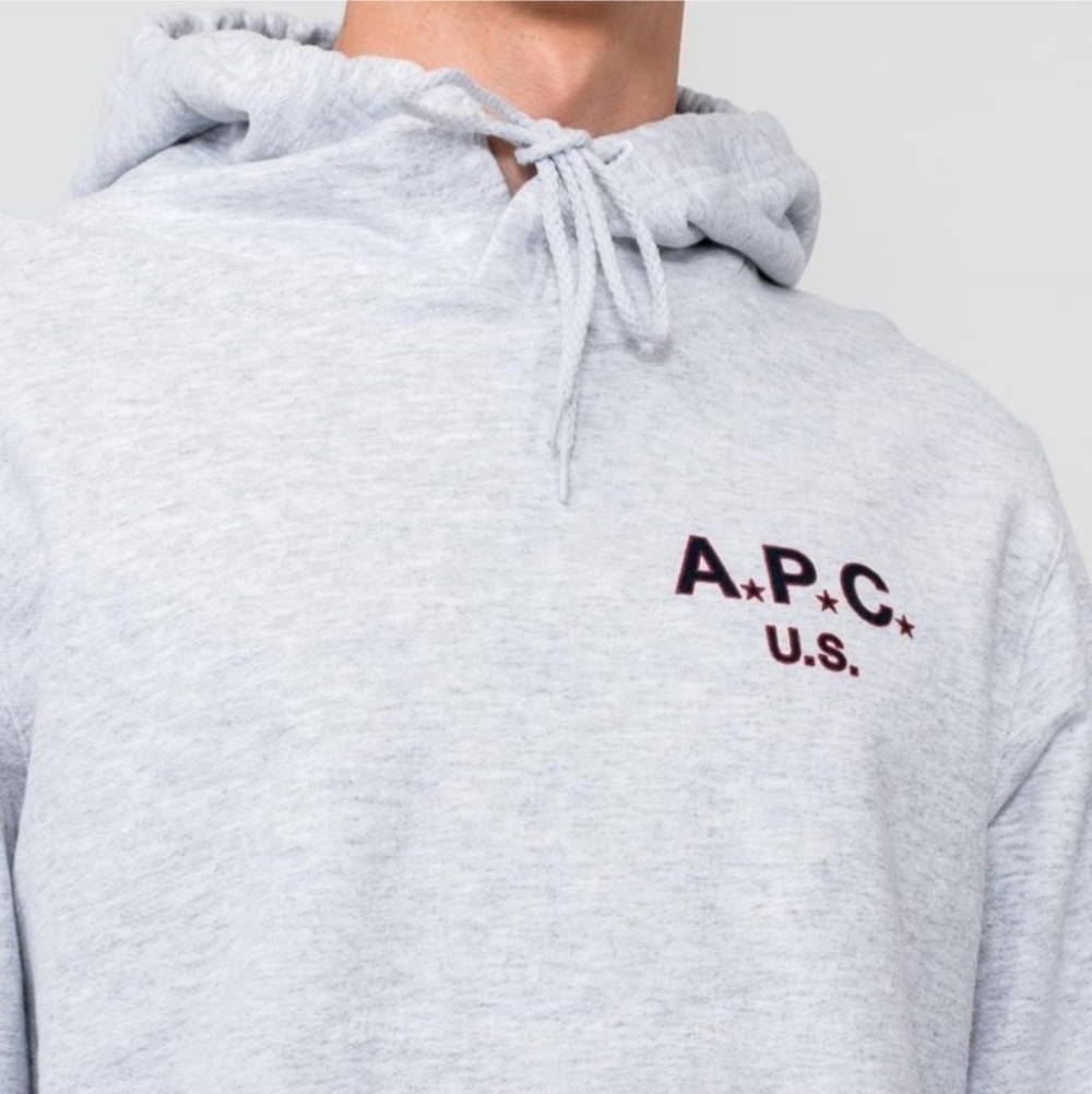 A.P.C. US Gray Cotton Logo Hoodie Sweatshirt Men's Size Large